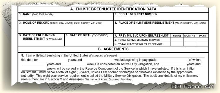 Graphic of a DD Form 4/1 with Sections A and B.