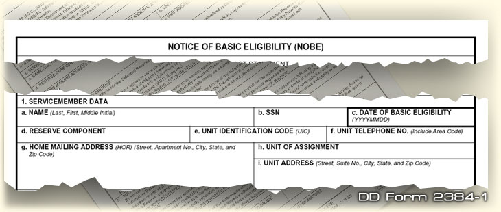 Graphic of a NOBE showing the title and date of eligibility blocks.