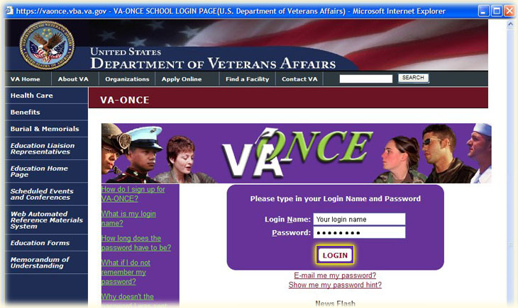 Graphic of VA-ONCE Login screen with the Login button highlighted.